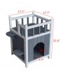 Wooden Cat Pet Home with Balcony Pet House Small Dog Indoor Outdoor Shelter Gray & White