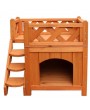 [US-W]Pet Wooden Cat House Living House Kennel with Balcony Wood Color